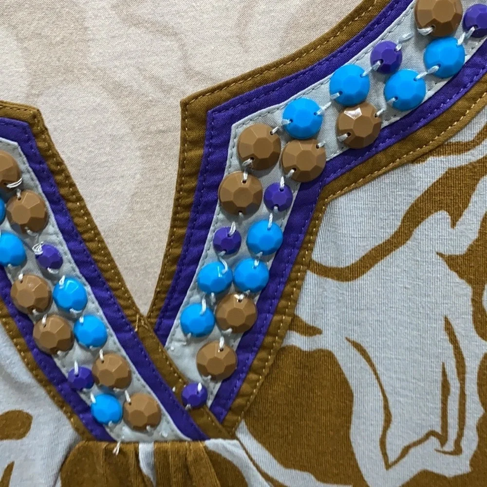 Boden‎ embellished neck jersey dress tunic blue brown